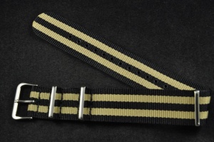 Pasek typu Nato, Nylonowy, Czarno-beżowy, 22mm